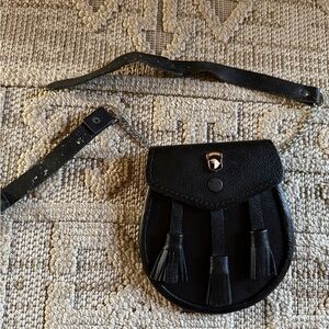 Rare military us Army airborne black eagle tassel leather waist bag chain belt